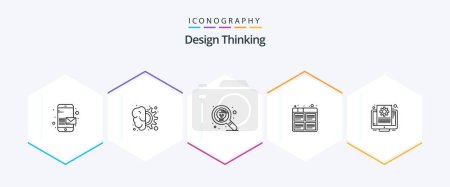 Illustration for Design Thinking 25 Line icon pack including process. film. thinking. board. search - Royalty Free Image