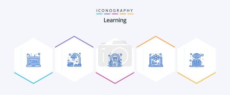 Téléchargez les illustrations : Learning 25 Blue icon pack including learning. learn. study. degree. play - en licence libre de droit