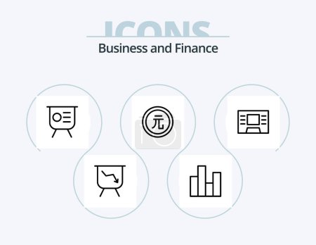 Téléchargez les illustrations : Ligne de financement Icône Pack 5 Icône Design. . la finance. pièce. graphique. bar - en licence libre de droit