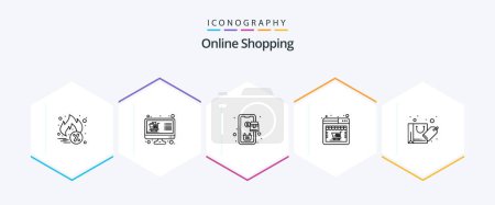 Illustration for Online Shopping 25 Line icon pack including bag. web. list. shop. shopping - Royalty Free Image