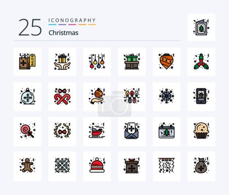 Téléchargez les illustrations : Christmas 25 Line Filled icon pack including decoration. bauble. balls. balls. gift - en licence libre de droit