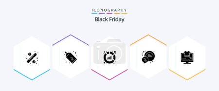 Illustration for Black Friday 25 Glyph icon pack including monitor. percent. analytics. discount. bubble - Royalty Free Image