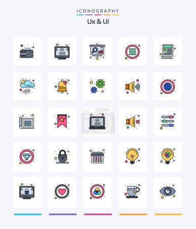 Ilustración de Creative Ux y Ui 25 Línea FIlled paquete de iconos, como la web. contenido. un gráfico. opciones. control - Imagen libre de derechos