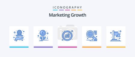 Téléchargez les illustrations : Marketing Growth Blue 5 Icon Pack Including business. marketing. graph. seo. statistics. Creative Icons Design - en licence libre de droit