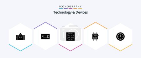 Illustration for Devices 25 Glyph icon pack including watch. health. technology. fit band. equipment - Royalty Free Image
