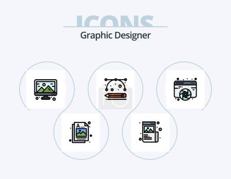 Téléchargez les illustrations : Graphic Designer Line Filled Icon Pack 5 Icon Design. boire. image. conception. idée. designer - en licence libre de droit