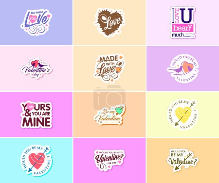 Téléchargez les illustrations : Filled with Love: Valentine's Day Typography Stickers - en licence libre de droit