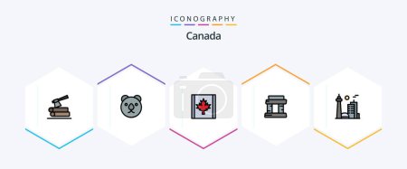 Téléchargez les illustrations : Canada 25 FilledLine icon pack including toronto. city. flag. canada. tower - en licence libre de droit