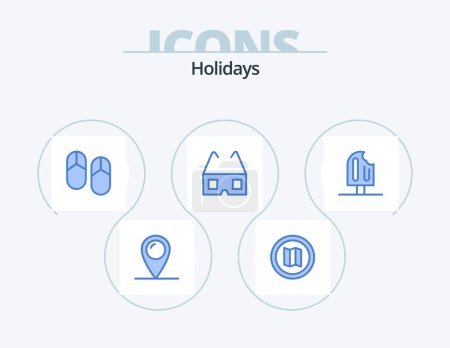 Téléchargez les illustrations : Holiday Blue Icon Pack 5 Icône Design. Glace. froid. vacances. plage. lunettes - en licence libre de droit