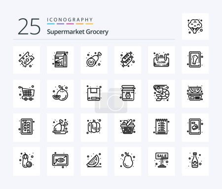 Téléchargez les illustrations : Grocery 25 Line icon pack including sign. close. bone. food. bread - en licence libre de droit