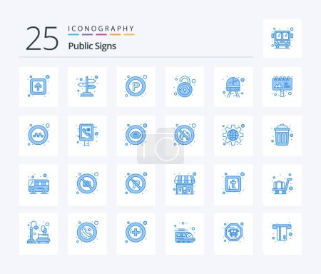 Ilustración de Señales públicas Paquete de iconos de 25 colores azules, incluido el tren. Público. señales. sin seguro. desbloquear - Imagen libre de derechos
