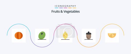 Téléchargez les illustrations : Fruits and Vegetables Flat 5 Icon Pack Including . lemon. citrus. green. fresh - en licence libre de droit