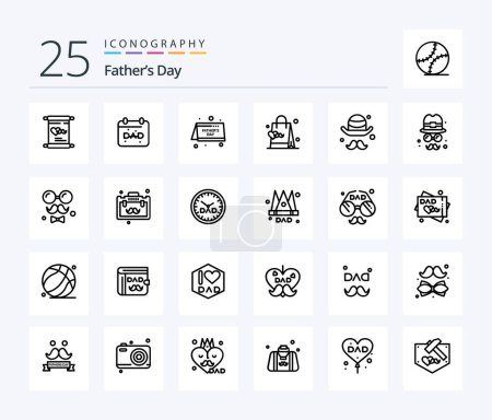 Téléchargez les illustrations : Fathers Day 25 Line icon pack including brim. fathers. dad. day. avatar - en licence libre de droit