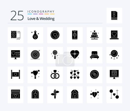 Illustration for Love And Wedding 25 Solid Glyph icon pack including heart. app. perfume. lover - Royalty Free Image