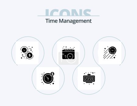 Téléchargez les illustrations : Time Management Glyph Icon Pack 5 Icon Design. watch. events. watch. calendar. time - en licence libre de droit