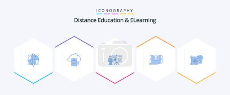 Ilustración de Educación a distancia y aprendizaje electrónico 25 Paquete icono azul incluyendo transferencia. smartphone. presentación. archivo. - Imagen libre de derechos