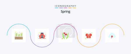 Illustration for Spring Flat 5 Icon Pack Including nature. power. flower. bug. butterfly - Royalty Free Image