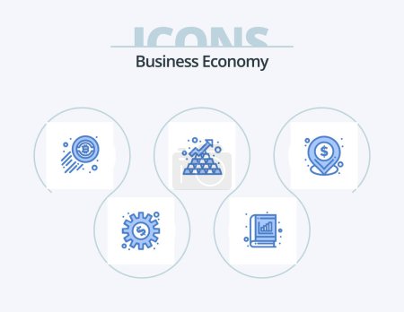 Téléchargez les illustrations : Economy Blue Icon Pack 5 Icon Design. up. gold. stat. business. economy - en licence libre de droit