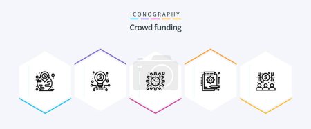Illustration for Crowdfunding 25 Line icon pack including banker. in. funding. funding. detail - Royalty Free Image