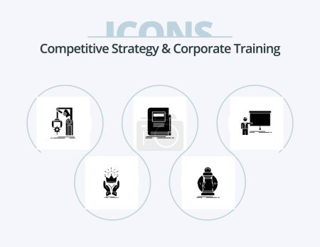 Illustration for Competitive Strategy And Corporate Training Glyph Icon Pack 5 Icon Design. education. book. lower. package. hand - Royalty Free Image