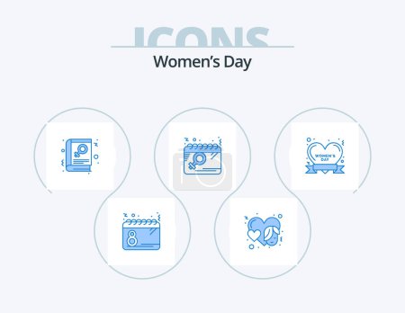 Illustration for Womens Day Blue Icon Pack 5 Icon Design. women. plan. face. day. sign - Royalty Free Image