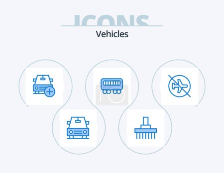 Illustration for Vehicles Blue Icon Pack 5 Icon Design. flying. airport. car. train. passenger - Royalty Free Image