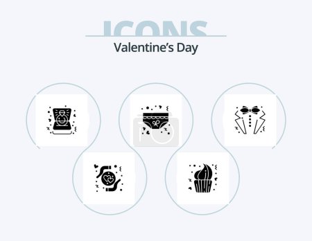 Illustration for Valentines Day Glyph Icon Pack 5 Icon Design. romance. underpants. dessert. love. wedding - Royalty Free Image
