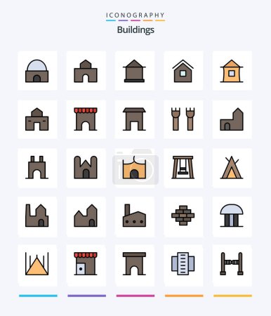Illustration for Creative Buildings 25 Line FIlled icon pack  Such As marketplace. building. landmark. shack. house - Royalty Free Image