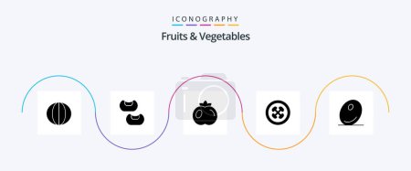 Téléchargez les illustrations : Fruits and Vegetables Glyph 5 Icon Pack Including vegetable. food. tomato. vegetarian. food - en licence libre de droit