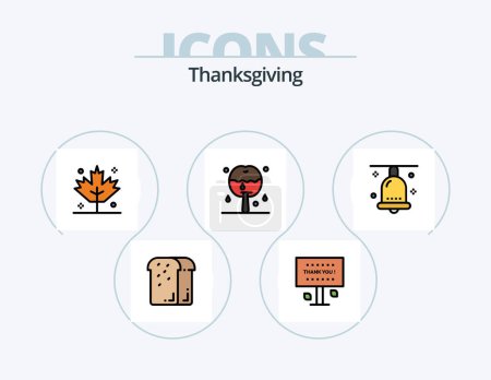 Illustration for Thanksgiving Line Filled Icon Pack 5 Icon Design. wind. leaves. waffle. blowing. present - Royalty Free Image