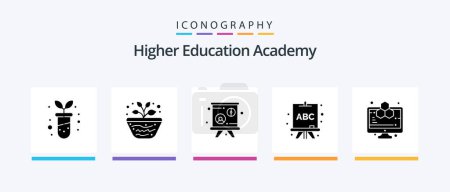 Ilustración de Academy Glyph 5 Icon Pack Including study. computer. blackboard. analytics. board. Creative Icons Design - Imagen libre de derechos
