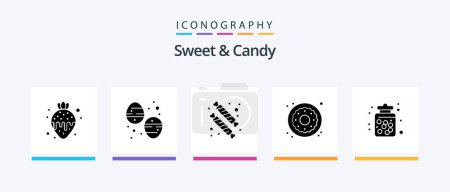 Téléchargez les illustrations : Sweet And Candy Glyph 5 Icon Pack Including candy jar. sweets. candies. food. dessert. Creative Icons Design - en licence libre de droit