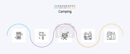 Ilustración de Camping Line 5 Icon Pack Incluyendo. mapa. acampar. ubicación. garabato - Imagen libre de derechos
