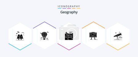 Illustration for Geo Graphy 25 Glyph icon pack including hang. presentation. airballoon. map. position - Royalty Free Image