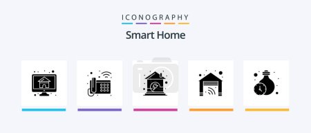 Téléchargez les illustrations : Smart Home Glyph 5 Icon Pack Including home. house. wifi. home. power. Creative Icons Design - en licence libre de droit