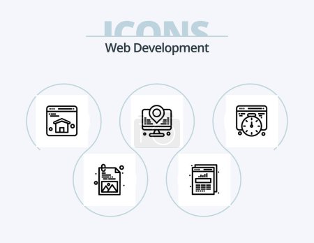 Ilustración de Línea de Desarrollo Web Icon Pack 5 Icon Design. desarrollo. recarga. navegador. Actualizar. programación - Imagen libre de derechos