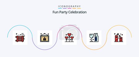 Téléchargez les illustrations : Party Line Filled Flat 5 Icon Pack Including celebration. party. picture. glass. valentine - en licence libre de droit