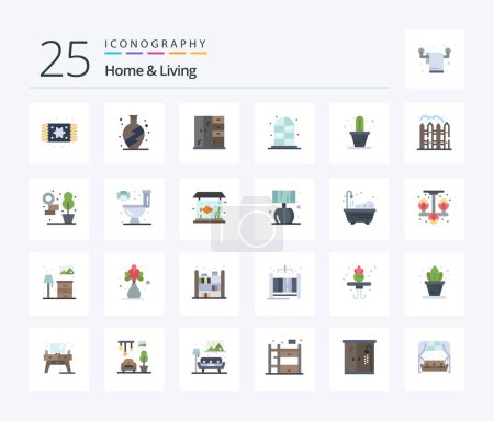 Ilustración de Inicio Y Vivir 25 Pack icono de color plano incluyendo la vida. Cerca. Vivir. Vivir. planta - Imagen libre de derechos