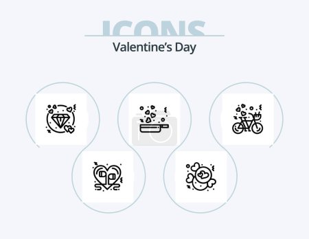 Illustration for Valentines Day Line Icon Pack 5 Icon Design. cards. love. romance. heart. present - Royalty Free Image