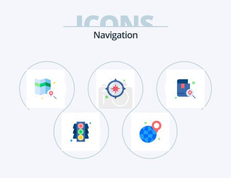 Ilustración de Navegación Flat Icon Pack 5 Icon Design. .. mapa. Búsqueda. ubicación. libro - Imagen libre de derechos