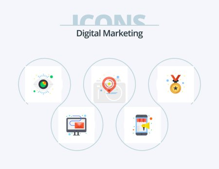 Illustration for Digital Marketing Flat Icon Pack 5 Icon Design. medal. business. eye. marketing. location - Royalty Free Image
