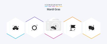 Illustration for Mardi Gras 25 Glyph icon pack including film. theatre. hand fan. mask. carnival - Royalty Free Image