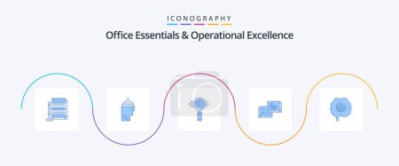Ilustración de Office Essentials And Operational Exellence Blue 5 Icon Pack Incluyendo la cabeza. emergente. Búsqueda. Mensaje. chat - Imagen libre de derechos
