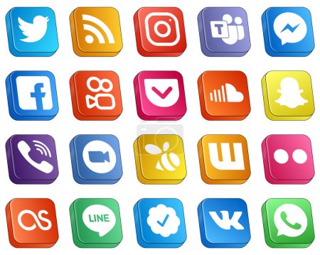 Ilustración de 20 Iconos de medios sociales 3D isométricos simples como soundcloud. kuaishou y facebook iconos. Moderno y minimalista - Imagen libre de derechos