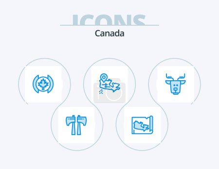 Illustration for Canada Blue Icon Pack 5 Icon Design. . reindeer. tree. canada. alpine - Royalty Free Image