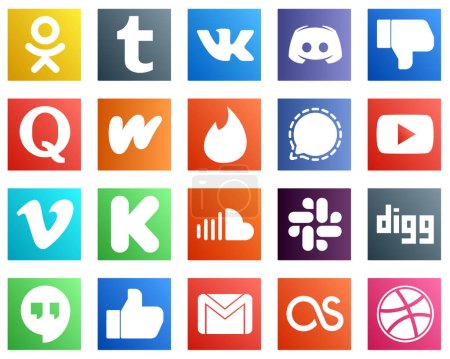 Téléchargez les illustrations : 20 Modern Social Media Icons such as youtube. mesenger. facebook. signal and literature icons. Eye catching and editable - en licence libre de droit