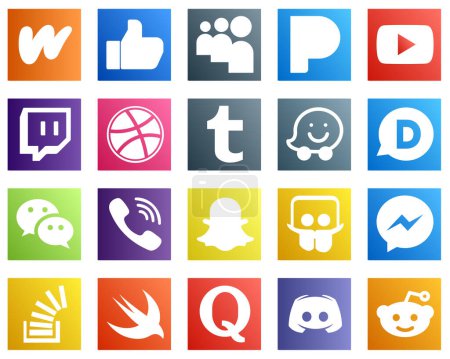 Illustration for 20 Stylish Social Media Icons such as viber. twitch. messenger and disqus icons. Clean and professional - Royalty Free Image
