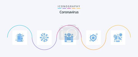 Téléchargez les illustrations : Coronavirus Blue 5 Icon Pack Y compris le virus. sécurité. virus. protection. médical - en licence libre de droit