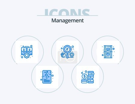 Illustration for Management Blue Icon Pack 5 Icon Design. search. graph. management. finder. setting - Royalty Free Image