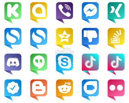 Illustration for 20 Minimalist Chat bubble style Social Media Icons such as question. facebook. fb. dislike and tencent icons. Editable and high resolution - Royalty Free Image